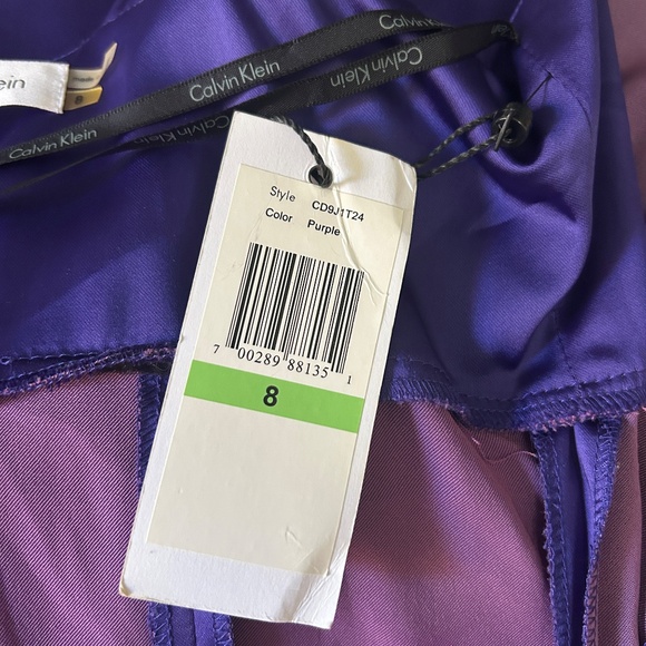 Calvin Klein Dress Sheath Purple Satin Cocktail Dressy Special Occasion *Flaw* - Picture 13 of 16